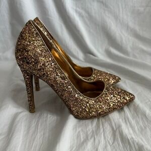 Sparkly Gold Glitter Stiletto Heels‎ Anne Michelle Size 7